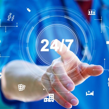 Doctor Pushing Button 24 Hours Service Virtual Healthcare In Network
